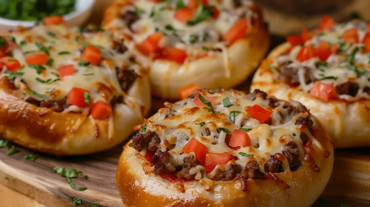 Esfiha aberta funcional carne, queijo e tomate